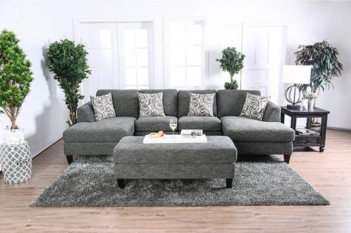 CM6363-5PC 5 pc Latitude run bax lowry gray chenille fabric sectional and ottoman