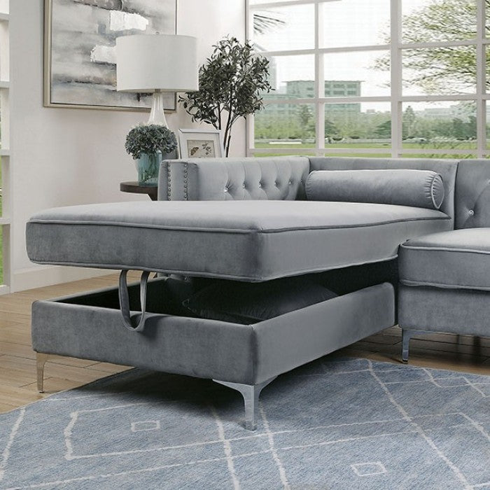 CM6652GY 2 pc Rosdorf park marlon amie gray tufted flannelette sectional sofa with pop up storage chaise