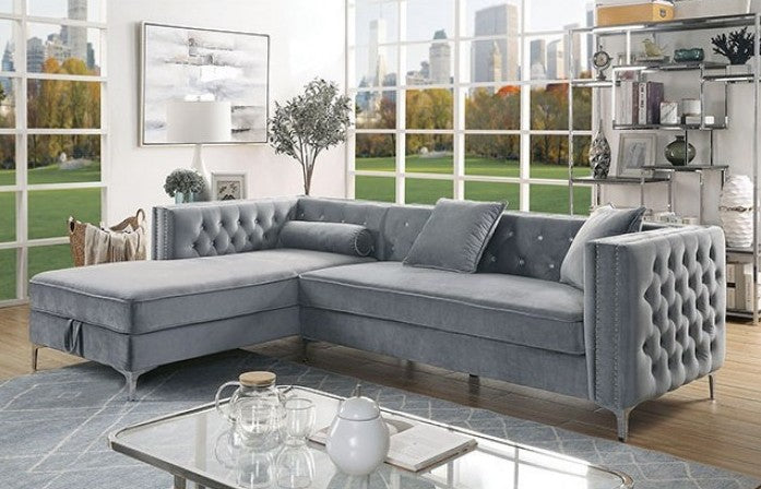CM6652GY 2 pc Rosdorf park marlon amie gray tufted flannelette sectional sofa with pop up storage chaise