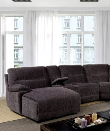 CM6853 6 pc Zuben gray chenille fabric sectional sofa with recliner and chaise