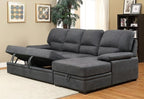 CM6908BK 2 pc Alcester graphite grey faux nubuck fabric sectional sofa set with storage chaise pull out sleep area