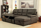 CM6908BR 2 pc Alcester ash brown faux nubuck fabric sectional sofa set with storage chaise pull out sleep area