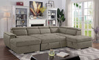 CM6963 4 pc Hugo ash brown nubuck fabric sectional sofa set with storage chaise and ottoman