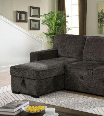CM6964DG 2 pc Ines dark gray linen like fabric sectional sofa with reversible storage chaise and pop up chaise sleep area
