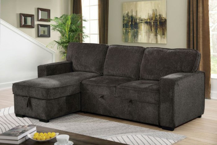 CM6964DG 2 pc Ines dark gray linen like fabric sectional sofa with reversible storage chaise and pop up chaise sleep area