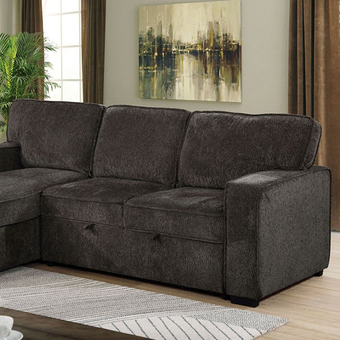 CM6964DG 2 pc Ines dark gray linen like fabric sectional sofa with reversible storage chaise and pop up chaise sleep area