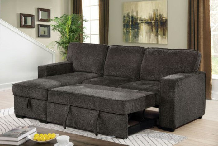 CM6964DG 2 pc Ines dark gray linen like fabric sectional sofa with reversible storage chaise and pop up chaise sleep area