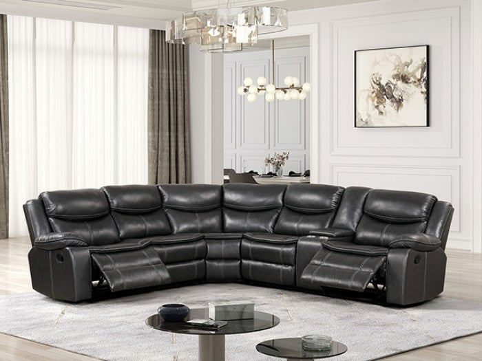 CM6982-DG 3 pc gatria ii grey breathable leatherette sectional sofa with recliner ends