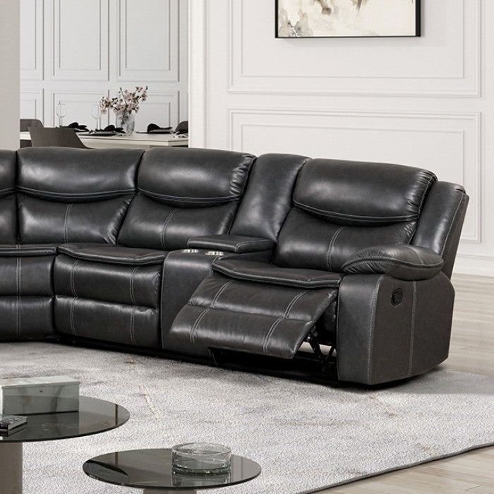 CM6982-DG 3 pc gatria ii grey breathable leatherette sectional sofa with recliner ends