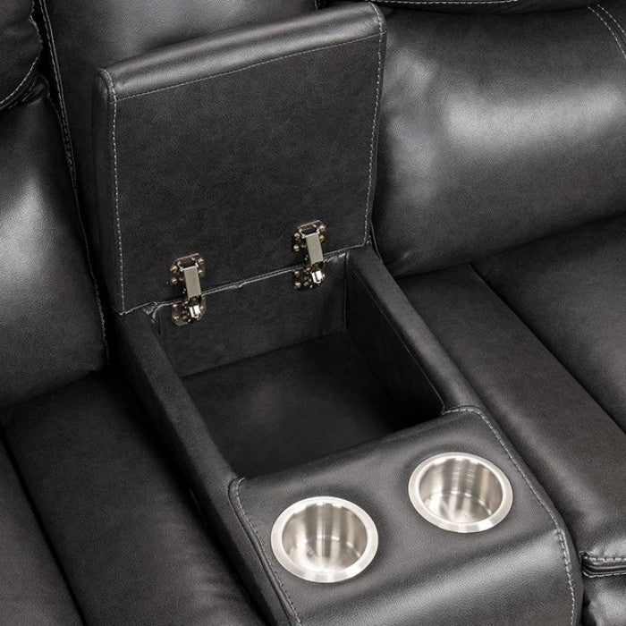 CM6982-DG 3 pc gatria ii grey breathable leatherette sectional sofa with recliner ends