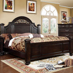 CM7129 4 pc Darby home co Bohn syracuse dark walnut finish classic style oval headboard poster bed queen bed set