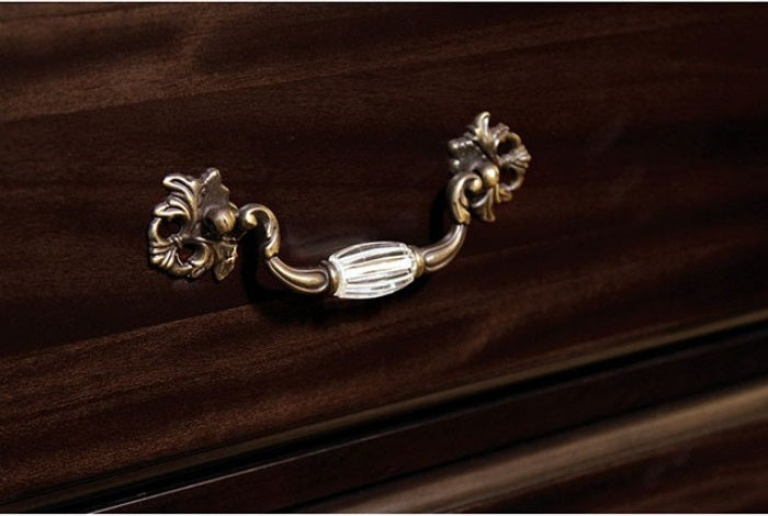 CM7129 4 pc Darby home co Bohn syracuse dark walnut finish classic style oval headboard poster bed queen bed set