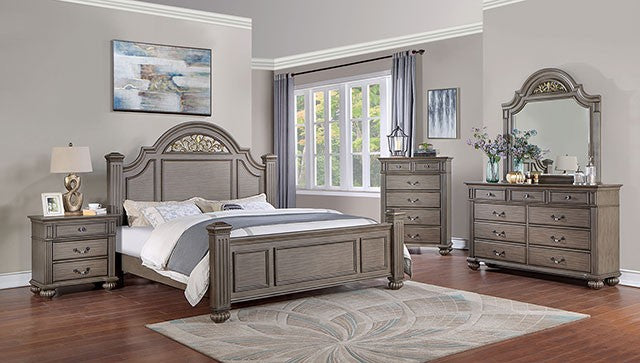 CM7129GY 4 pc Darby home co Bohn syracuse grey finish classic style oval headboard poster bed queen bed set