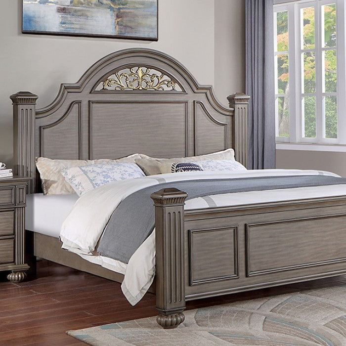 CM7129GY 4 pc Darby home co Bohn syracuse grey finish classic style oval headboard poster bed queen bed set