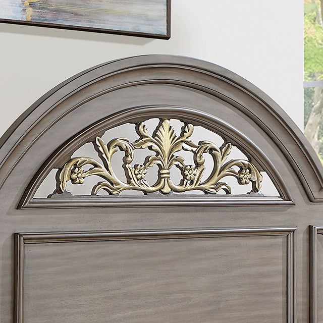 CM7129GY 4 pc Darby home co Bohn syracuse grey finish classic style oval headboard poster bed queen bed set