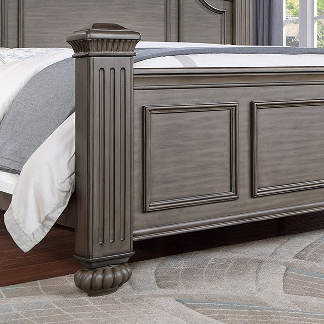 CM7129GY 4 pc Darby home co Bohn syracuse grey finish classic style oval headboard poster bed queen bed set