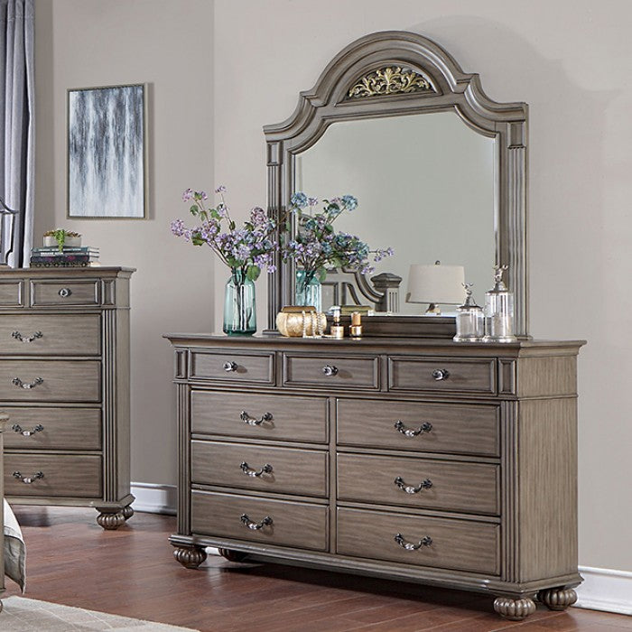 CM7129GY 4 pc Darby home co Bohn syracuse grey finish classic style oval headboard poster bed queen bed set