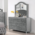 FM7150GY-D Rosdorf park neilsen Zohar grey padded and tufted velvet dresser with crystal handles