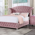 CM7130PKQ-4PC  4 pc Willa arlo interiors Zohar Barbie pink velvet fabric tufted queen bed set with nail head trim