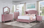CM7130PKQ-4PC  4 pc Willa arlo interiors Zohar Barbie pink velvet fabric tufted queen bed set with nail head trim