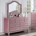 CM7130PKQ-4PC  4 pc Willa arlo interiors Zohar Barbie pink velvet fabric tufted queen bed set with nail head trim