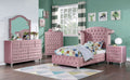 CM7130PKT-4PC  4 pc Willa arlo interiors Zohar Barbie pink velvet fabric tufted kids twin bed set with nail head trim