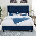 FM7141NV-Q Latitude run Ryleigh navy blue fabric upholstered wingback design queen bed with tufted accents
