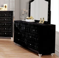 FM7150BK-D  Alzir black padded and tufted velvet like fabric 7 drawer dresser with crystal handles