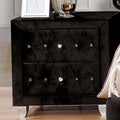 FM7150BK-N Alzir black padded and tufted velvet like fabric nightstand with crystal handles