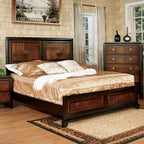 CM7152 4 pc Millwood pines valepatra acacia and walnut finish wood queen bedroom set with double deck top headboard and footboard