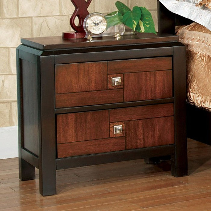 CM7152 4 pc Millwood pines valepatra acacia and walnut finish wood queen bedroom set with double deck top headboard and footboard