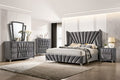 CM7164 4 pc Carissa gray fabric upholstered art deco style design queen bedroom set