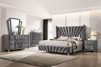 CM7164 4 pc Carissa gray fabric upholstered art deco style design queen bedroom set