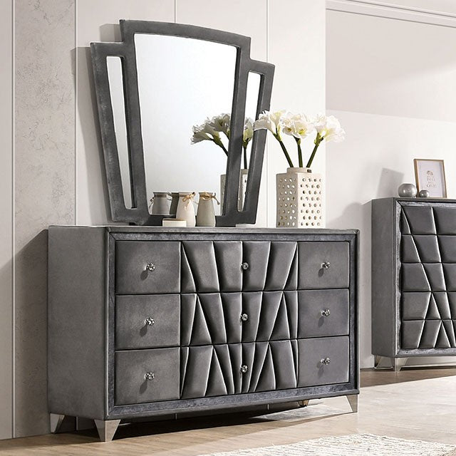 CM7164-D Rosedorf park carissa grey velvet like fabric fully upholstered dresser
