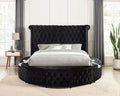 Sansom Black Velvet Art Deco Round Queen Storage Bed with USB Ports – CM7178BK-Q