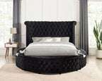 Sansom Black Velvet Art Deco Round Queen Storage Bed with USB Ports – CM7178BK-Q