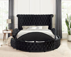 Sansom Black Velvet Art Deco Round Queen Storage Bed with USB Ports – CM7178BK-Q