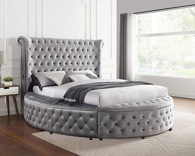 CM7178GY-Q-4PC 4 pc Red barrel studio linford delilah grey fabric upholstered art deco style design round queen bed set