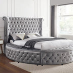 CM7178GY-Q-4PC 4 pc Red barrel studio linford delilah grey fabric upholstered art deco style design round queen bed set