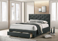 CM7218DG Willa arlo interiors Sybella dark grey linen like fabric tufted Queen bed set with storage drawer in the footboard