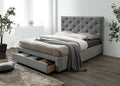CM7218GY Willa arlo interiors Sybella grey linen like fabric tufted Queen bed set with storage drawer in the footboard
