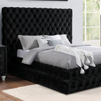 CM7227BK Rosdorf park neilsen Stefania black padded and tufted flannelette queen bed set with nail head trim