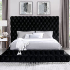 CM7227BK Rosdorf park neilsen Stefania black padded and tufted flannelette queen bed set with nail head trim