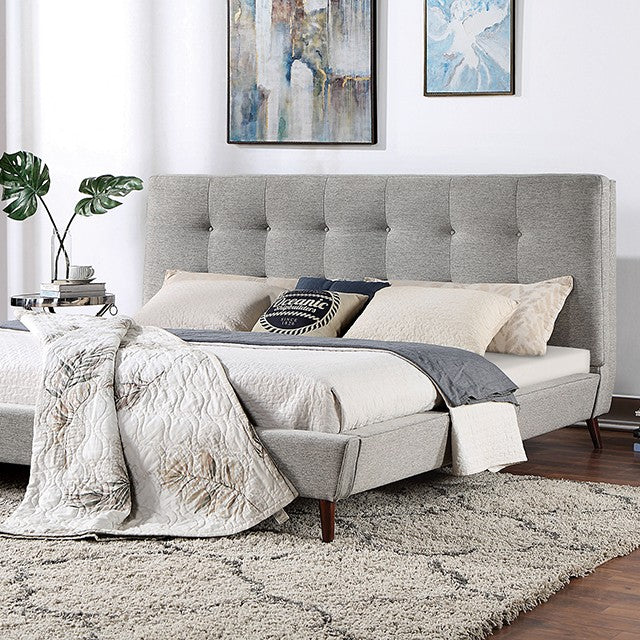 CM7241GY Leomin grey fabric upholstered tufted mid-century modern low platform queen bed