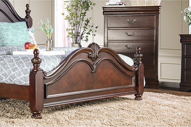 CM7260 4 pc Charlton home selborne mandura luxurious english style cherry finish wood queen bedroom set with ornamental headboard and footboard