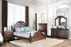 CM7260 4 pc Charlton home selborne mandura luxurious english style cherry finish wood queen bedroom set with ornamental headboard and footboard