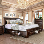 CM7302CH-4PC 4 pc Brandy brown cherry finish wood sleigh style headboard queen bedroom set under bed drawers