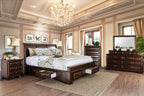 CM7302CH-4PC 4 pc Brandy brown cherry finish wood sleigh style headboard queen bedroom set under bed drawers