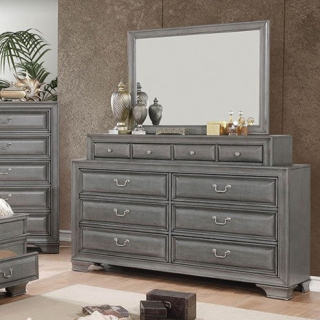 CM7302GY-4PC 4 pc Brandy grey finish wood sleigh style headboard queen bedroom set under bed drawers