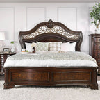 CM7311-4PC 4 pc Menodora brown cherry finish wood scrolled metal accented headboard queen bedroom set